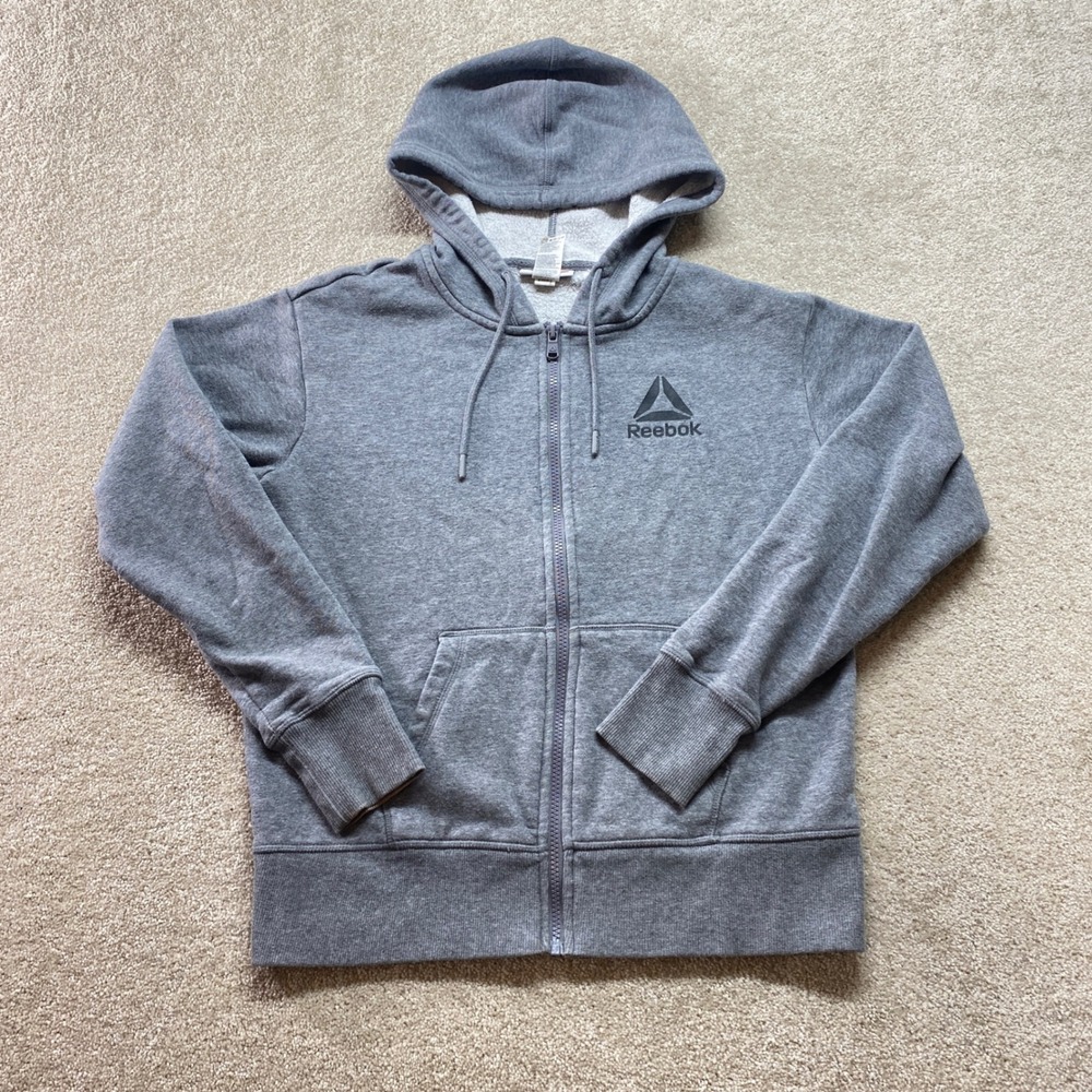 Reebok Sweatshirt Mens Small Gray Full Zip Hoodie Athletic Casual Long Sleeve
